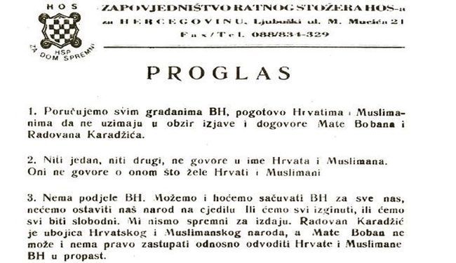 POMOZITE HRVATSKOJ DA OBJASNI OVAJ PROGLAS: Je li zbog ovog ubijen Blaž Kraljević, zapovjednik HOS-a u BiH?