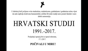 OSMRTNICA ZA HRVATSKE STUDIJE: Studenti zovu na posljednji ispraćaj ispred rektorata Sveučilišta